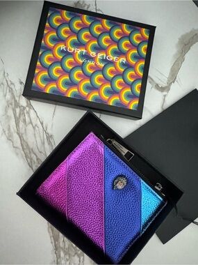 Kurt Geiger Metallic Tri-Panel Cardholder in Purple, Blue and Teal